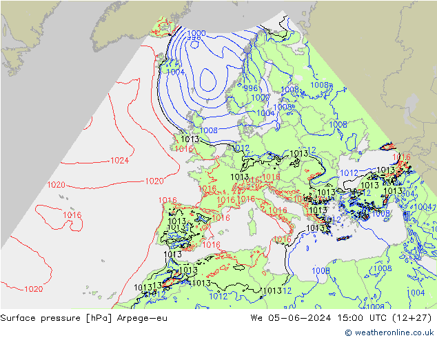 Pressione al suolo Arpege-eu mer 05.06.2024 15 UTC