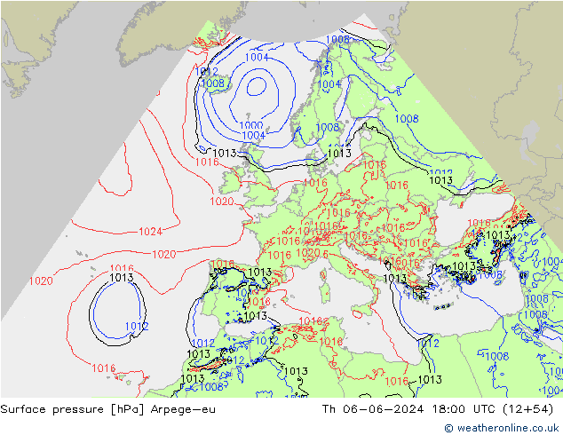 приземное давление Arpege-eu чт 06.06.2024 18 UTC