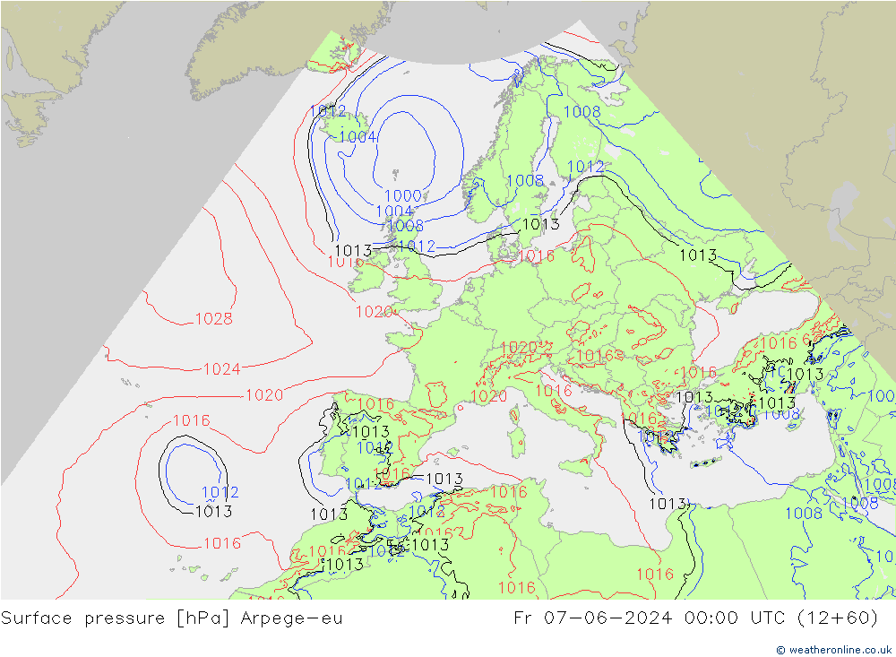 Presión superficial Arpege-eu vie 07.06.2024 00 UTC