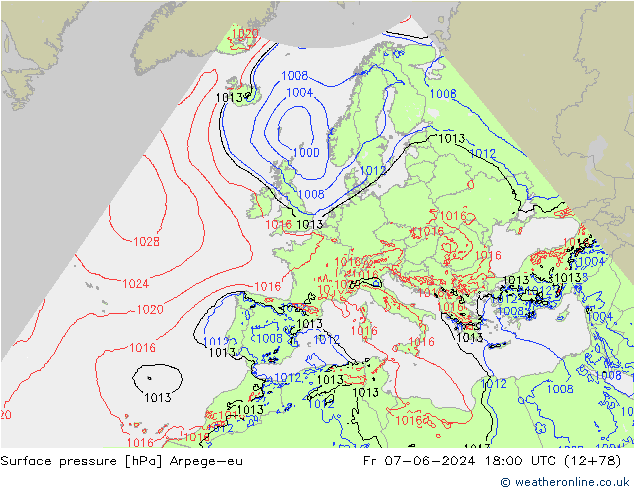 Surface pressure Arpege-eu Fr 07.06.2024 18 UTC