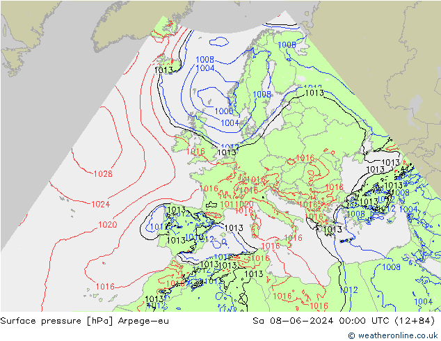 Surface pressure Arpege-eu Sa 08.06.2024 00 UTC