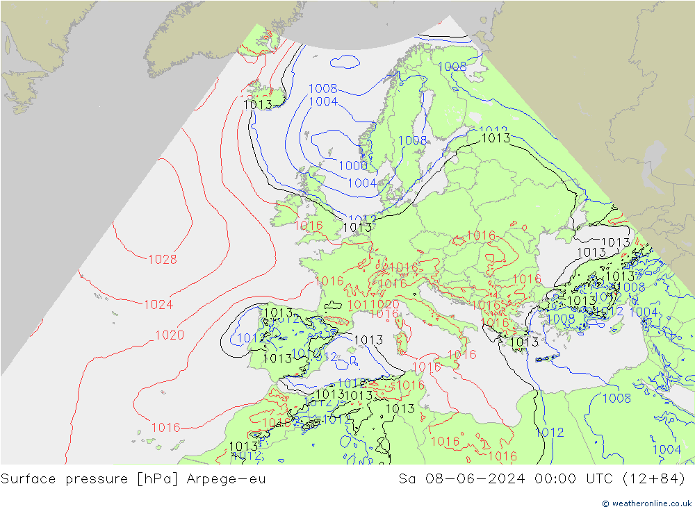 Atmosférický tlak Arpege-eu So 08.06.2024 00 UTC