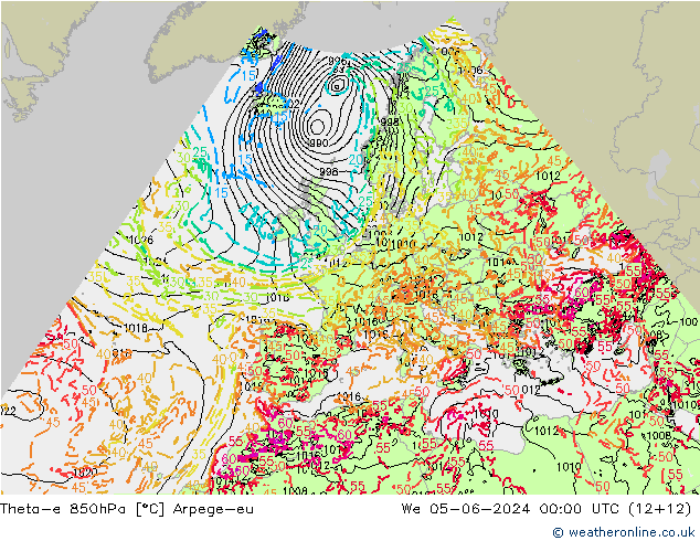 Theta-e 850hPa Arpege-eu śro. 05.06.2024 00 UTC