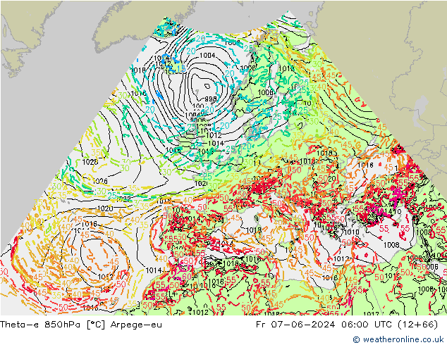 Theta-e 850hPa Arpege-eu Fr 07.06.2024 06 UTC