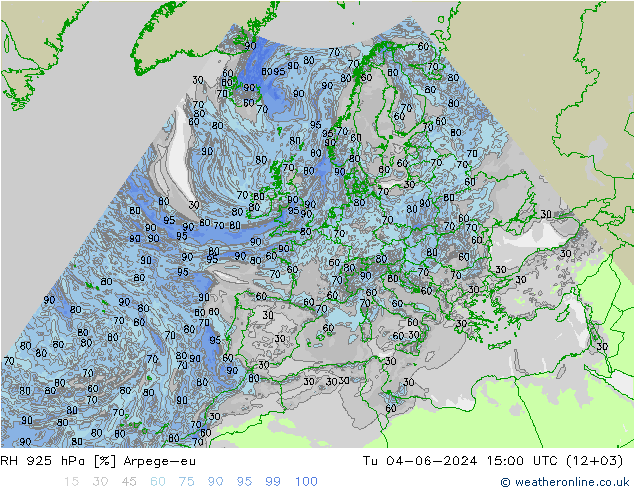 RH 925 hPa Arpege-eu Tu 04.06.2024 15 UTC