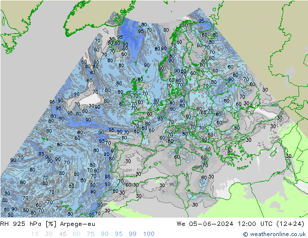 RH 925 hPa Arpege-eu St 05.06.2024 12 UTC