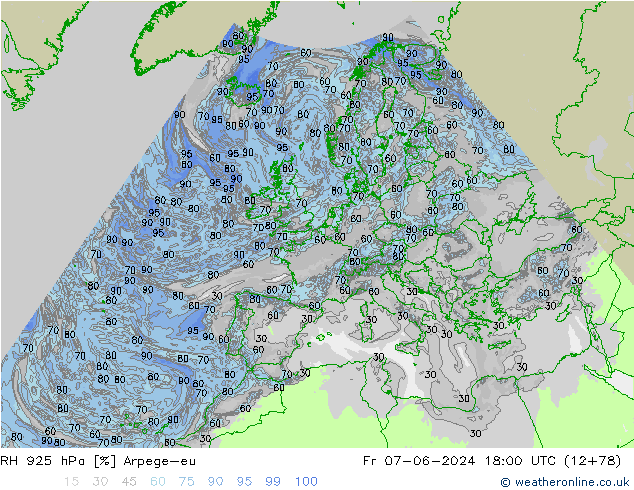 RH 925 hPa Arpege-eu Fr 07.06.2024 18 UTC