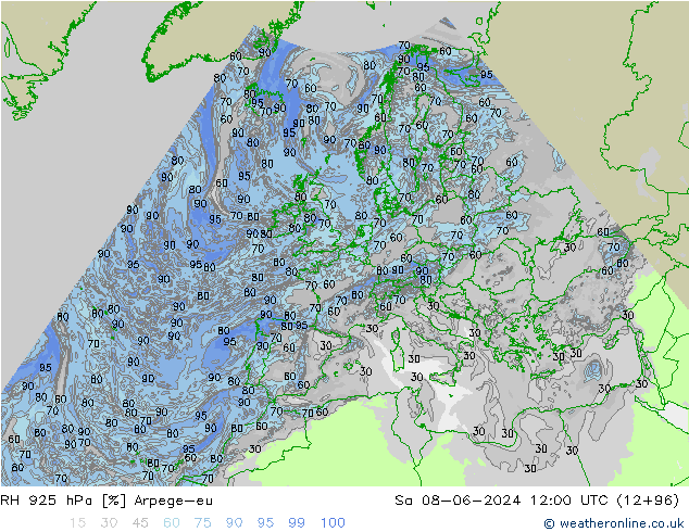 RH 925 hPa Arpege-eu sab 08.06.2024 12 UTC