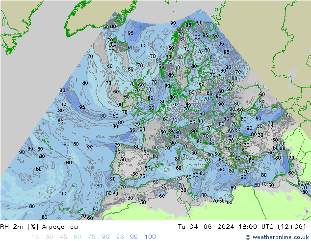 RH 2m Arpege-eu mar 04.06.2024 18 UTC