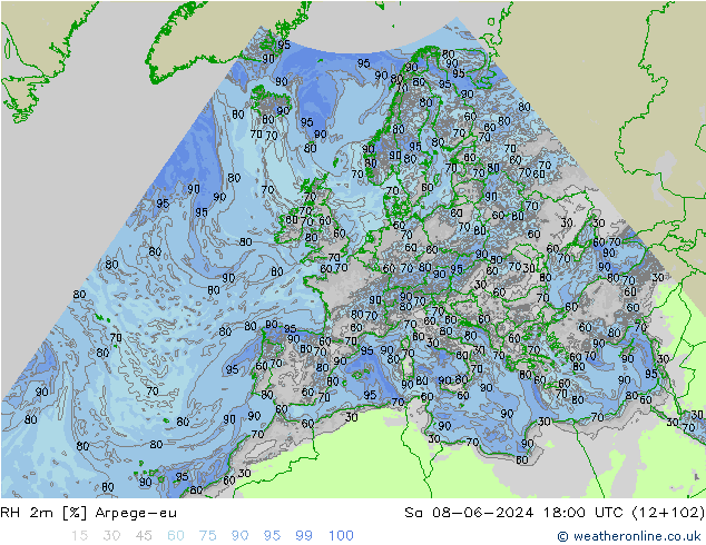 RH 2m Arpege-eu  08.06.2024 18 UTC