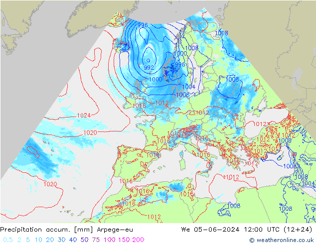 Precipitation accum. Arpege-eu We 05.06.2024 12 UTC