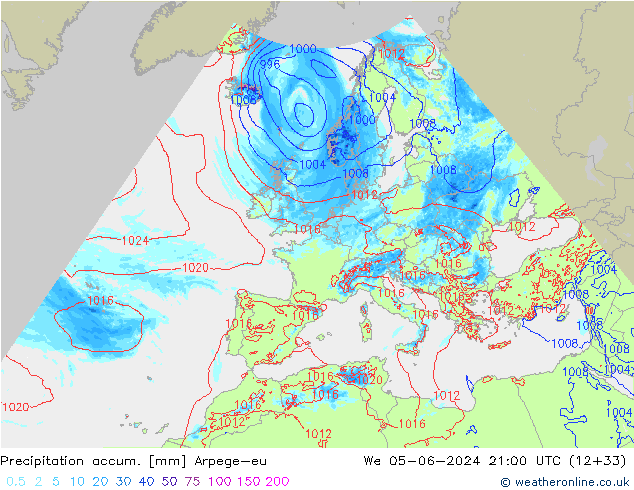 Precipitación acum. Arpege-eu mié 05.06.2024 21 UTC