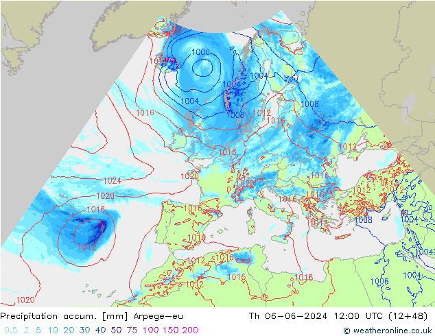 Precipitation accum. Arpege-eu gio 06.06.2024 12 UTC