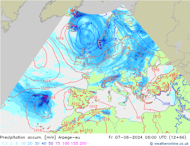 Precipitation accum. Arpege-eu  07.06.2024 06 UTC