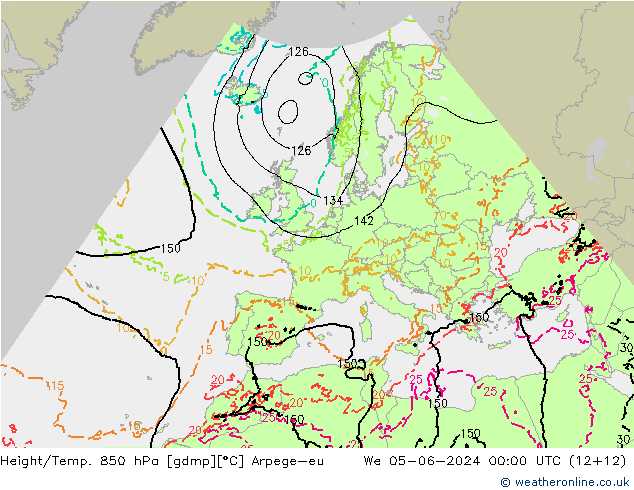 Height/Temp. 850 hPa Arpege-eu śro. 05.06.2024 00 UTC