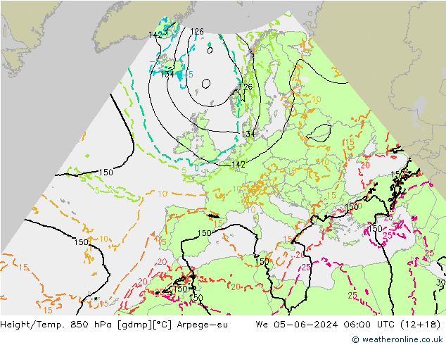 Yükseklik/Sıc. 850 hPa Arpege-eu Çar 05.06.2024 06 UTC