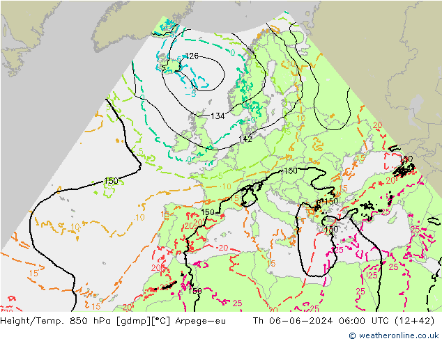 Hoogte/Temp. 850 hPa Arpege-eu do 06.06.2024 06 UTC