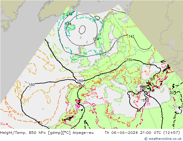 Height/Temp. 850 hPa Arpege-eu gio 06.06.2024 21 UTC