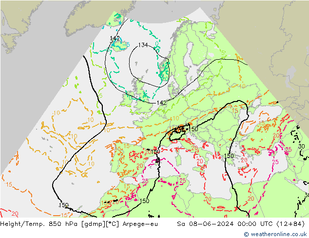 Height/Temp. 850 hPa Arpege-eu so. 08.06.2024 00 UTC