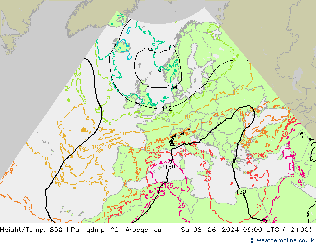 Height/Temp. 850 hPa Arpege-eu So 08.06.2024 06 UTC