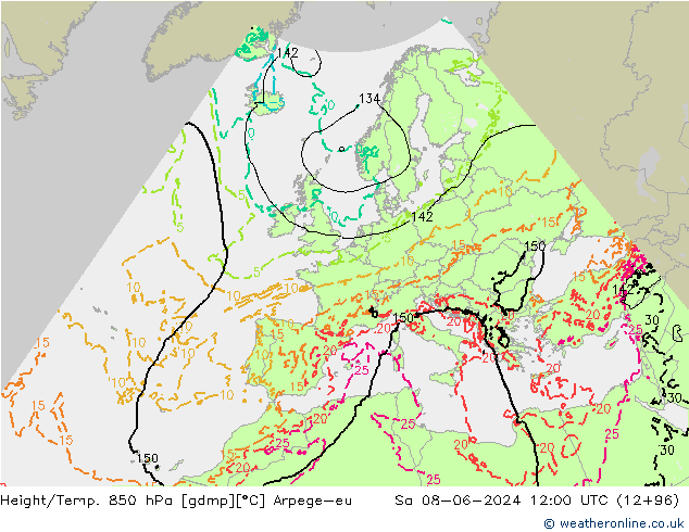 Yükseklik/Sıc. 850 hPa Arpege-eu Cts 08.06.2024 12 UTC