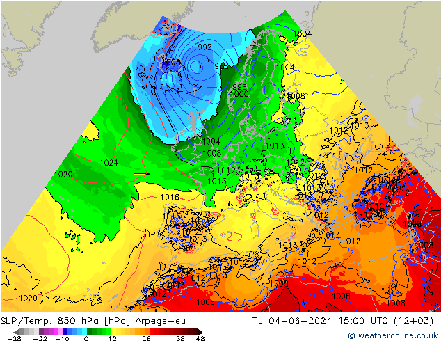 850 hPa Yer Bas./Sıc Arpege-eu Sa 04.06.2024 15 UTC