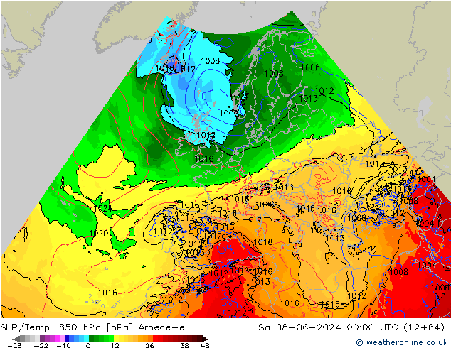 SLP/Temp. 850 hPa Arpege-eu Sa 08.06.2024 00 UTC