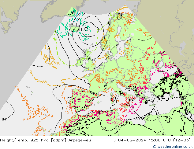 Height/Temp. 925 hPa Arpege-eu Di 04.06.2024 15 UTC