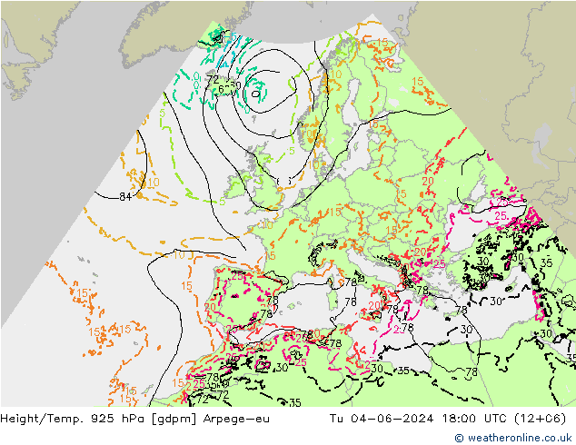 Hoogte/Temp. 925 hPa Arpege-eu di 04.06.2024 18 UTC