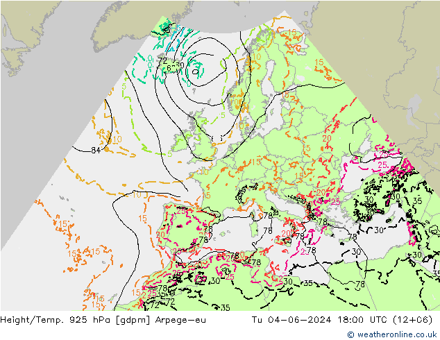 Height/Temp. 925 hPa Arpege-eu Di 04.06.2024 18 UTC