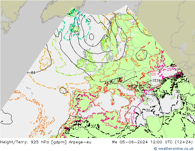 Height/Temp. 925 hPa Arpege-eu We 05.06.2024 12 UTC