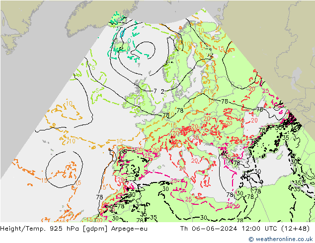 Height/Temp. 925 hPa Arpege-eu Th 06.06.2024 12 UTC