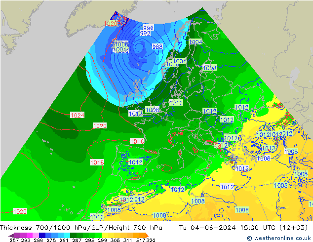 Thck 700-1000 hPa Arpege-eu Tu 04.06.2024 15 UTC