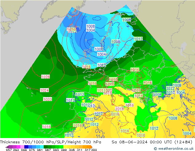 Schichtdicke 700-1000 hPa Arpege-eu Sa 08.06.2024 00 UTC