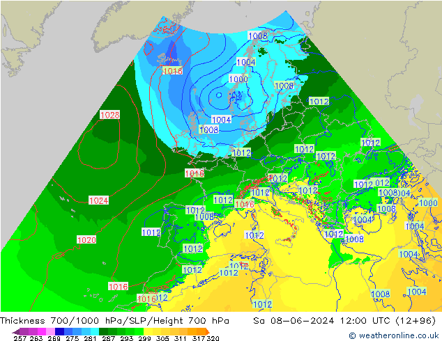 700-1000 hPa Kalınlığı Arpege-eu Cts 08.06.2024 12 UTC