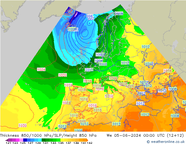 850-1000 hPa Kalınlığı Arpege-eu Çar 05.06.2024 00 UTC