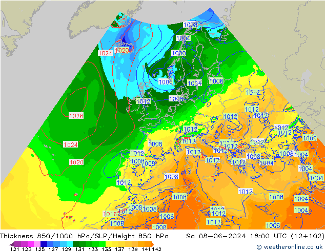 Thck 850-1000 hPa Arpege-eu So 08.06.2024 18 UTC