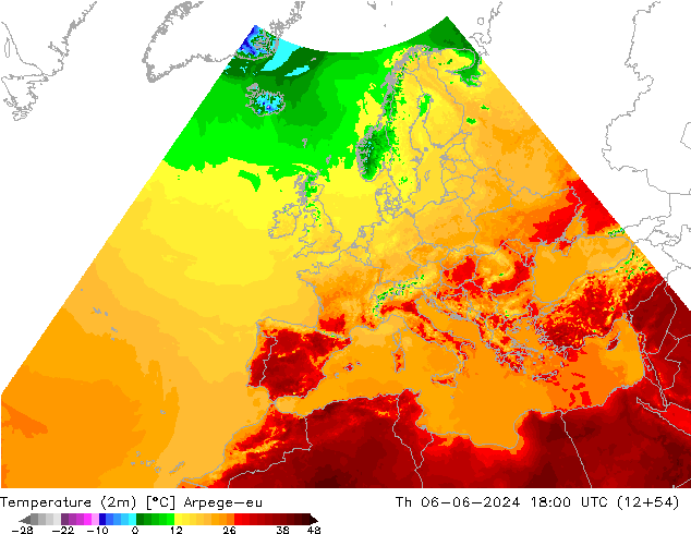 Temperatura (2m) Arpege-eu gio 06.06.2024 18 UTC