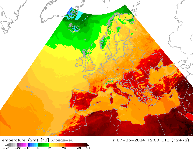 Sıcaklık Haritası (2m) Arpege-eu Cu 07.06.2024 12 UTC