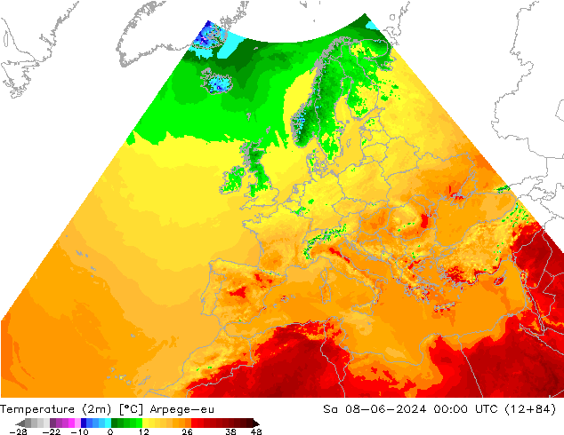 Sıcaklık Haritası (2m) Arpege-eu Cts 08.06.2024 00 UTC