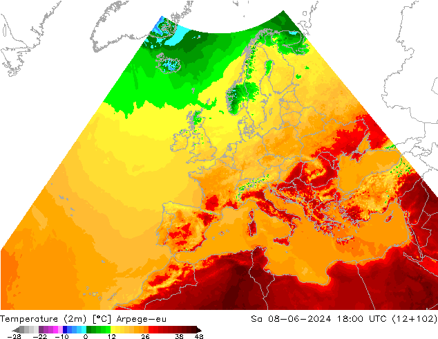 Sıcaklık Haritası (2m) Arpege-eu Cts 08.06.2024 18 UTC