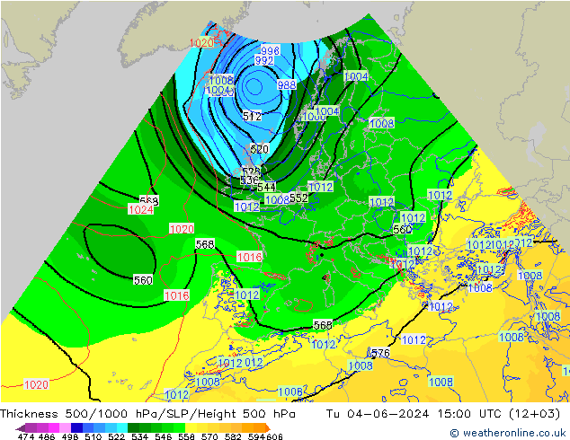 Schichtdicke 500-1000 hPa Arpege-eu Di 04.06.2024 15 UTC