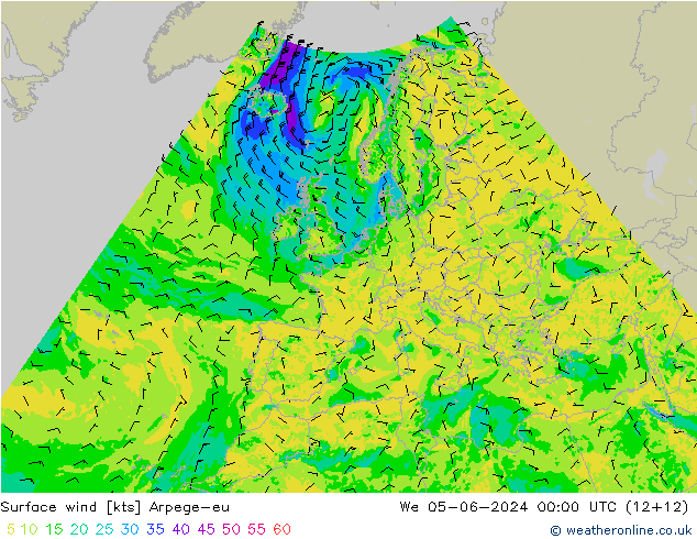 Wind 10 m Arpege-eu wo 05.06.2024 00 UTC