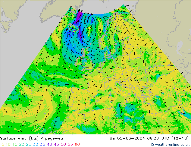 Surface wind Arpege-eu We 05.06.2024 06 UTC