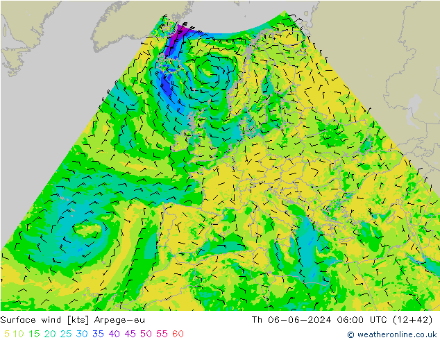 Wind 10 m Arpege-eu do 06.06.2024 06 UTC