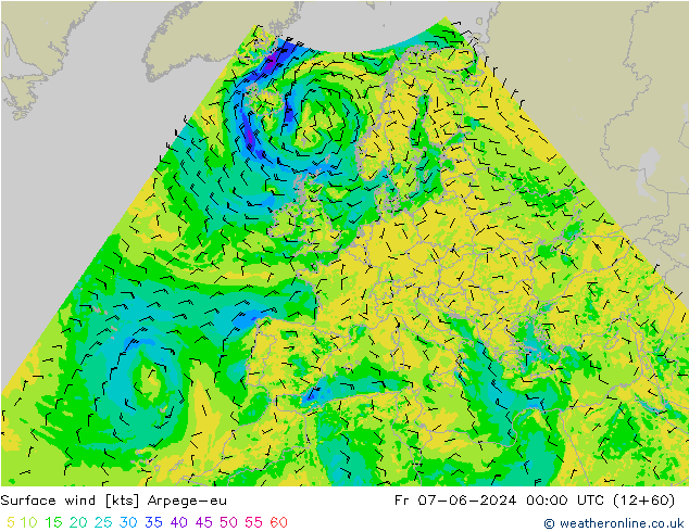 Bodenwind Arpege-eu Fr 07.06.2024 00 UTC