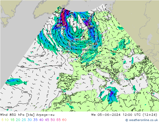 Wind 850 hPa Arpege-eu Mi 05.06.2024 12 UTC