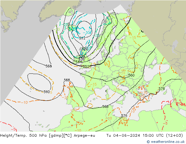 Hoogte/Temp. 500 hPa Arpege-eu di 04.06.2024 15 UTC