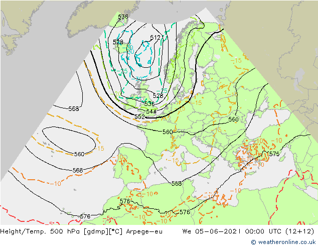 Height/Temp. 500 hPa Arpege-eu St 05.06.2024 00 UTC