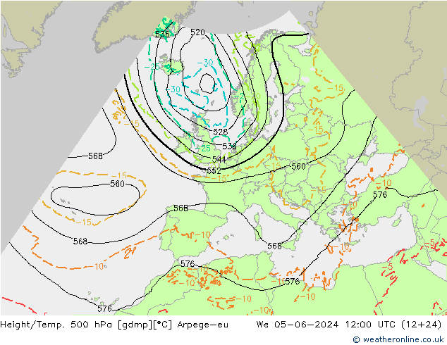 Height/Temp. 500 hPa Arpege-eu  05.06.2024 12 UTC